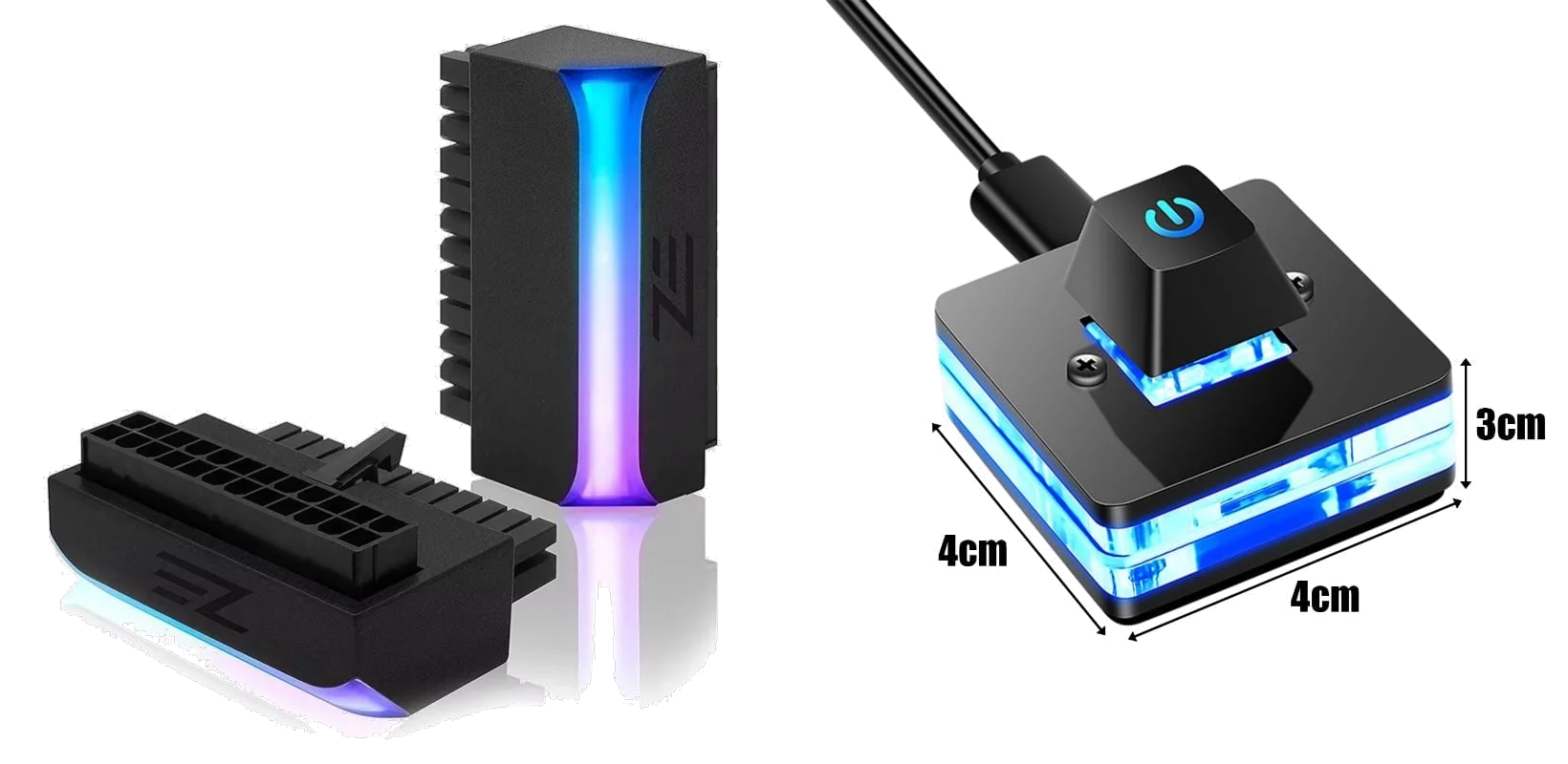 Adaptador de alimentação para PC com iluminação RGB e botão liga-desliga externo