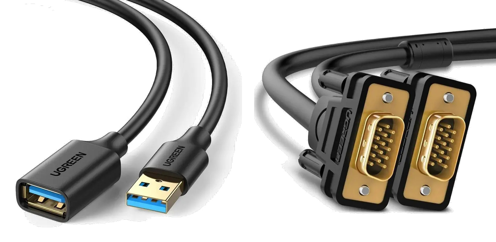 Cabos Ugreen USB 3.0 extensor e cabo VGA Full HD sem fundo
