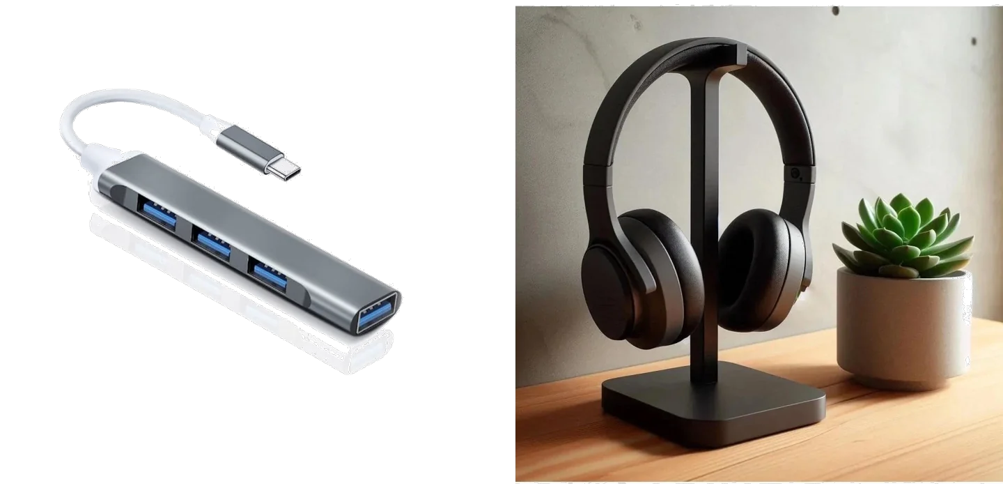 Hub USB 4 em 1 com suporte de mesa para headset gamer
