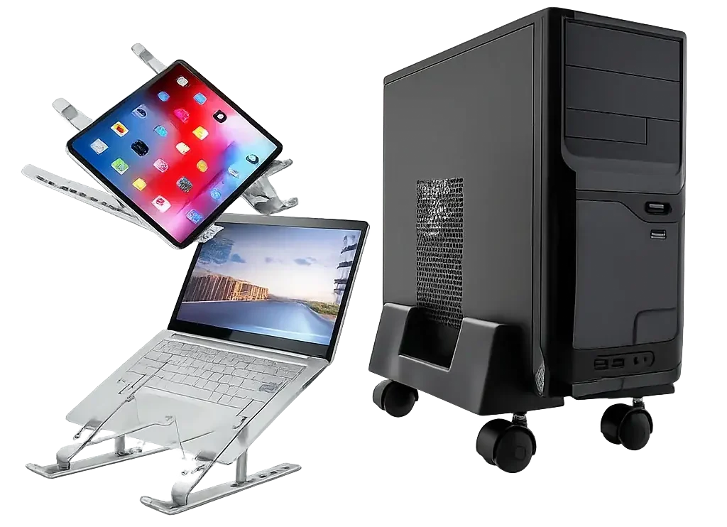 Suporte ajustável para notebook e suporte com rodízios para gabinete de PC