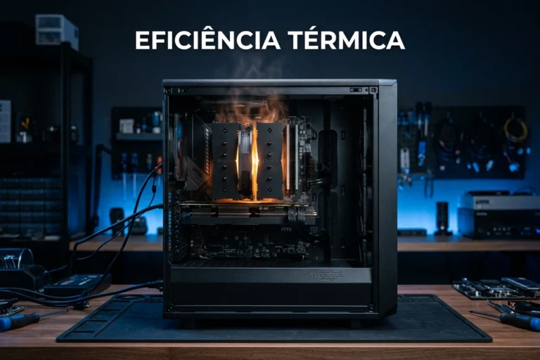 Computador desktop aberto com dissipador aquecido, representando o superaquecimento no PC