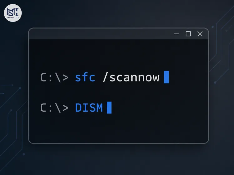 Tela de terminal CMD exibindo comandos de reparo para otimização Windows 11 26H1.
