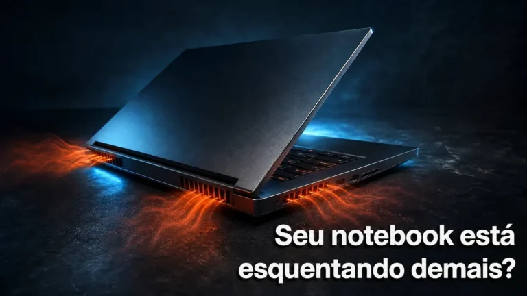 Notebook esquentando com ondas de calor saindo das ventilações.