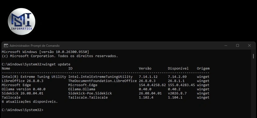 Prompt de Comando mostrando a versão do Windows 11 10.0.26300.9550 na primeira linha