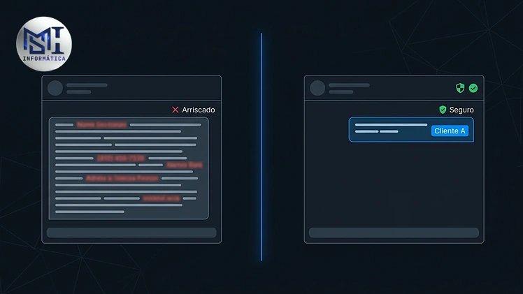 Comparação entre um chat com dados do cliente expostos e outro só com marcadores anônimos
