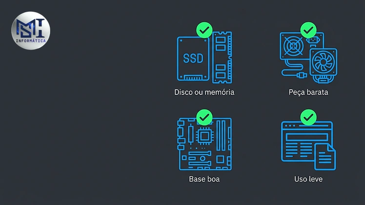 Esquema com os casos em que vale a pena consertar o computador em vez de trocar