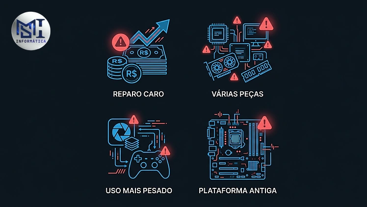 Esquema com os sinais de que é melhor trocar o computador em vez de consertar