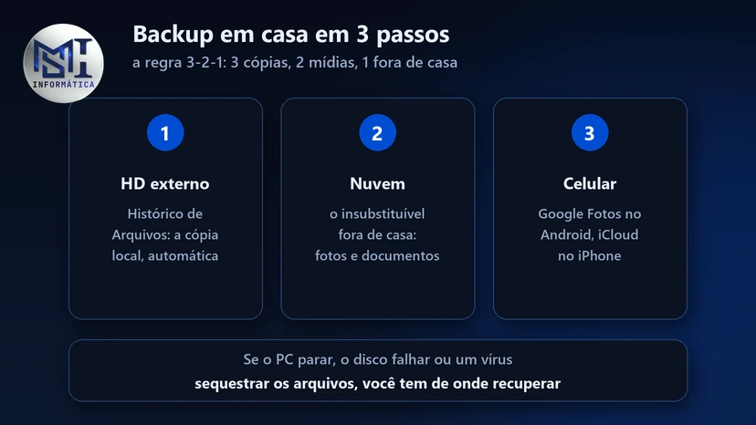 Backup em casa em 3 passos: Histórico de Arquivos num HD externo, o insubstituível na nuvem e o backup do celular