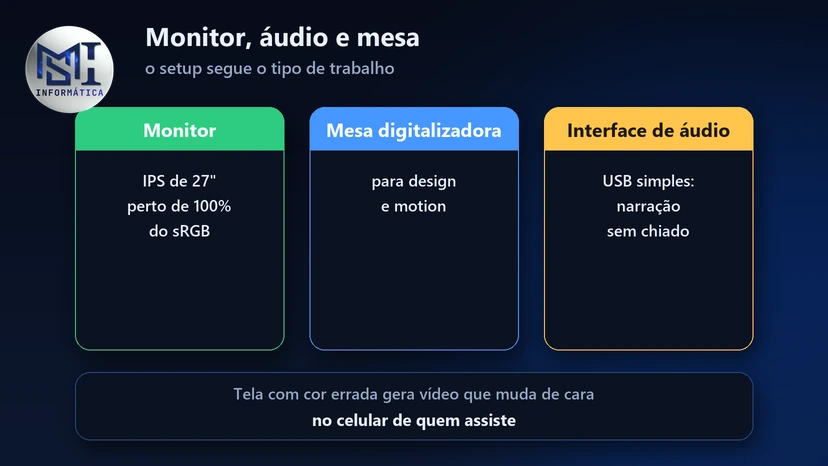 Monitor IPS de 27 polegadas perto de 100% do sRGB, mesa digitalizadora e interface de áudio USB para edição