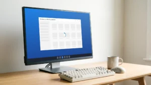 Monitor de PC com uma janela do Windows travada em Não Respondendo e o círculo de carregamento girando