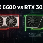 Comparativo visual entre AMD RX 6600 e NVIDIA RTX 3050 para PC Gamer Full HD