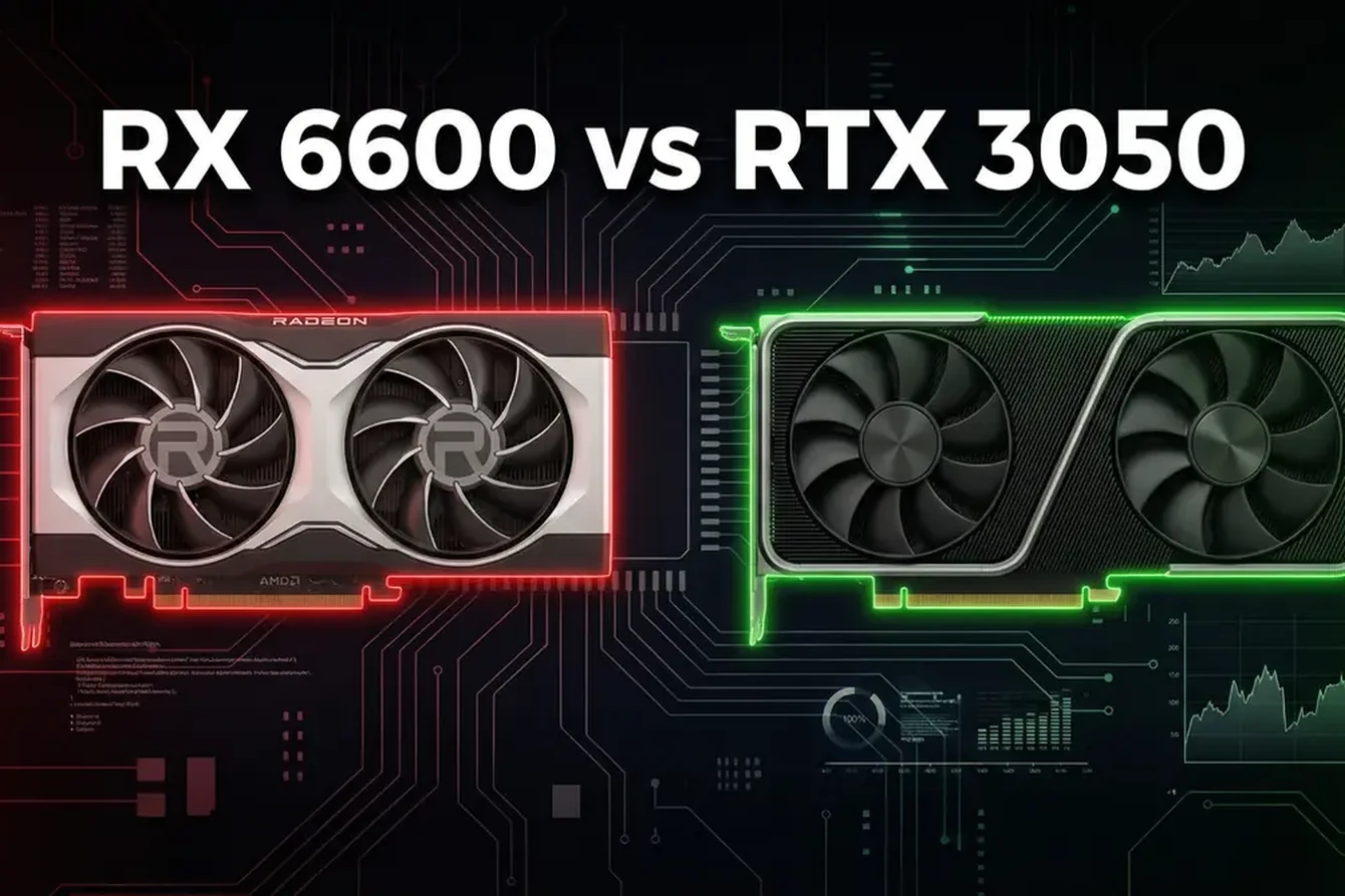 Comparativo visual entre AMD RX 6600 e NVIDIA RTX 3050 para PC Gamer Full HD